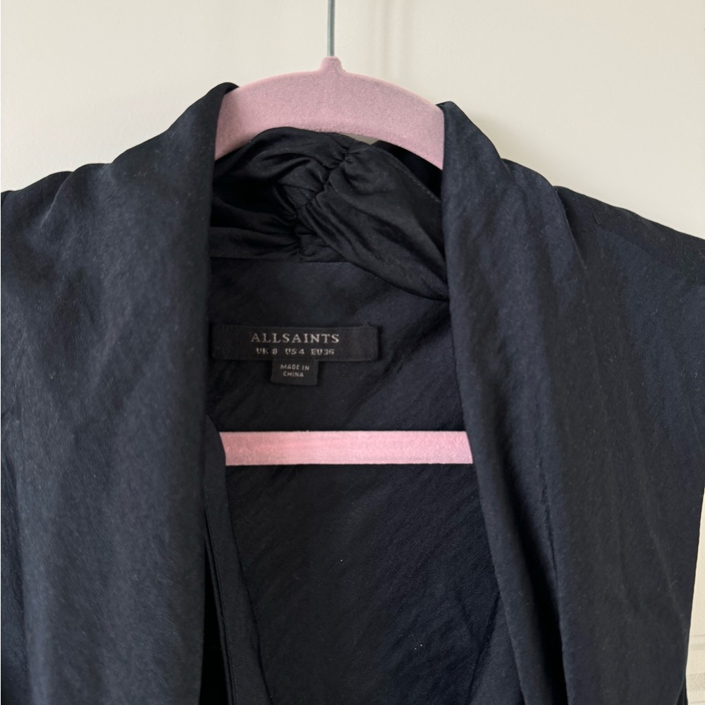 All Saints Ruched Cancity Draped Wrap Sleeveless Dress Navy Blue US 4 - Picture 8 of 8
